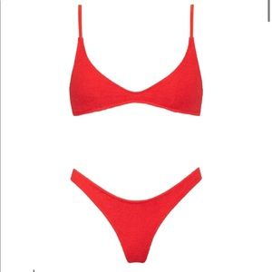 Red triangl bikini terry cloth. MAIA -CERISE TERRY